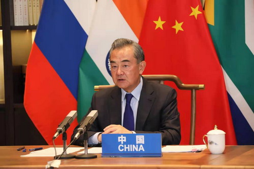 Wang Yi Attends the Video Conference of BRICS Ministers of Foreign Affairs